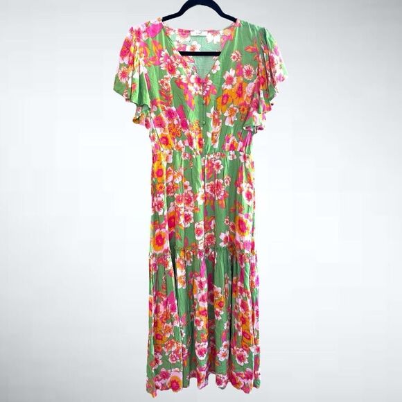 Easel Los Angeles Ruffled Sleeves Floral Midi Dress - Picture 1 of 5